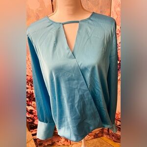 Boston Proper - Elegant Blue Charmeuse Satin Top. Size L. Brand new, never worn